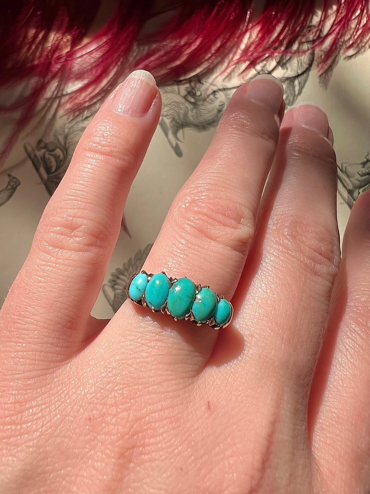ANTIQUE • Victorian 10k Yellow Gold Persian Turquoise 5-Stone Ring