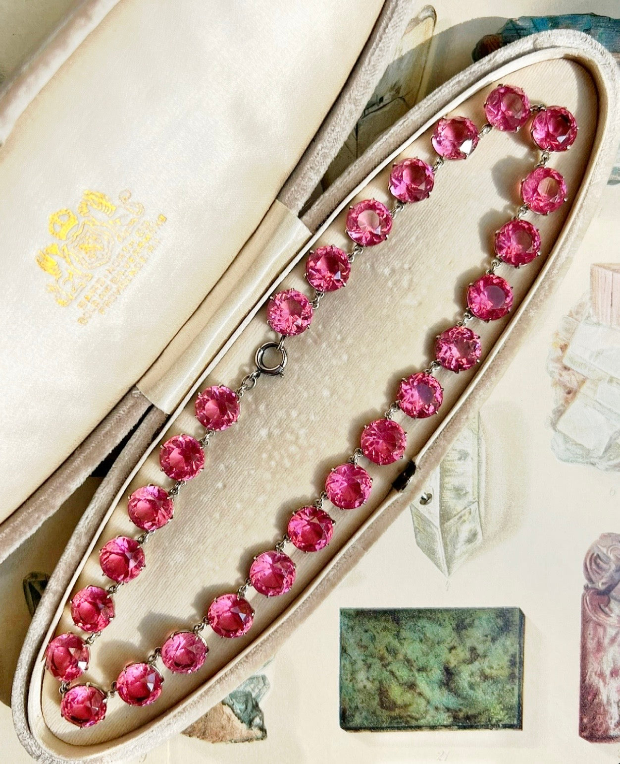 ANTIQUE • Art Deco Sterling Silver w/ Pink Sapphire Paste Rivière Necklace