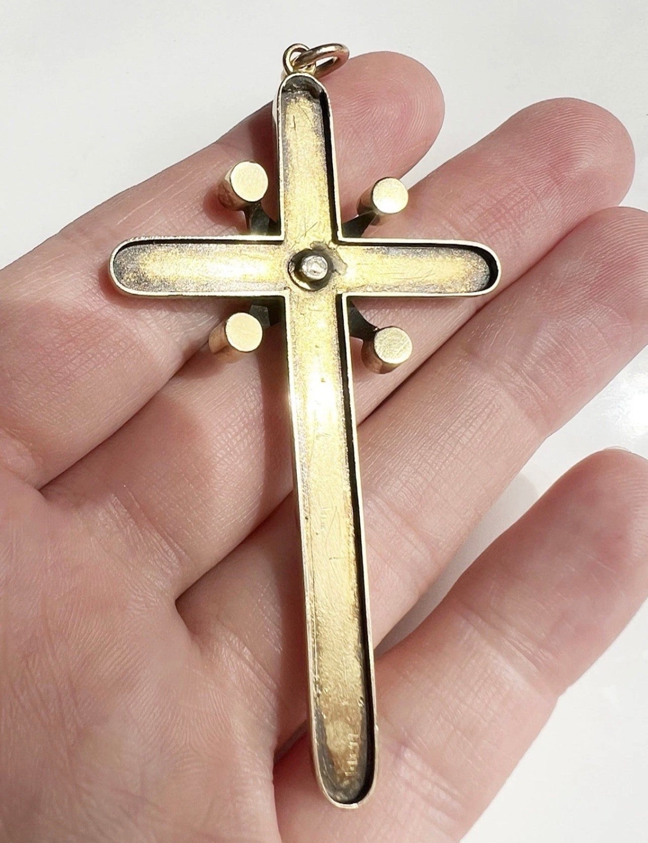 ANTIQUE • Victorian 14k Gold Banded Agate, Pearl & Rosecut Diamond Cross Pendant