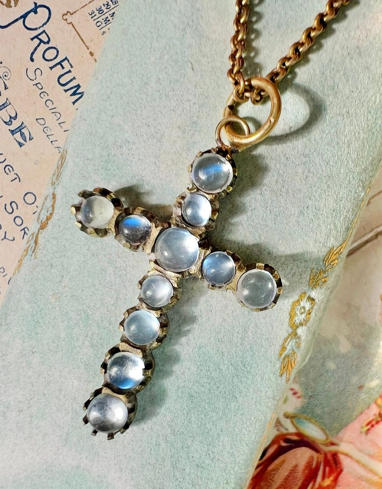 ANTIQUE • Georgian Pinchbeck Moonstone Cabochon Cross Pendant