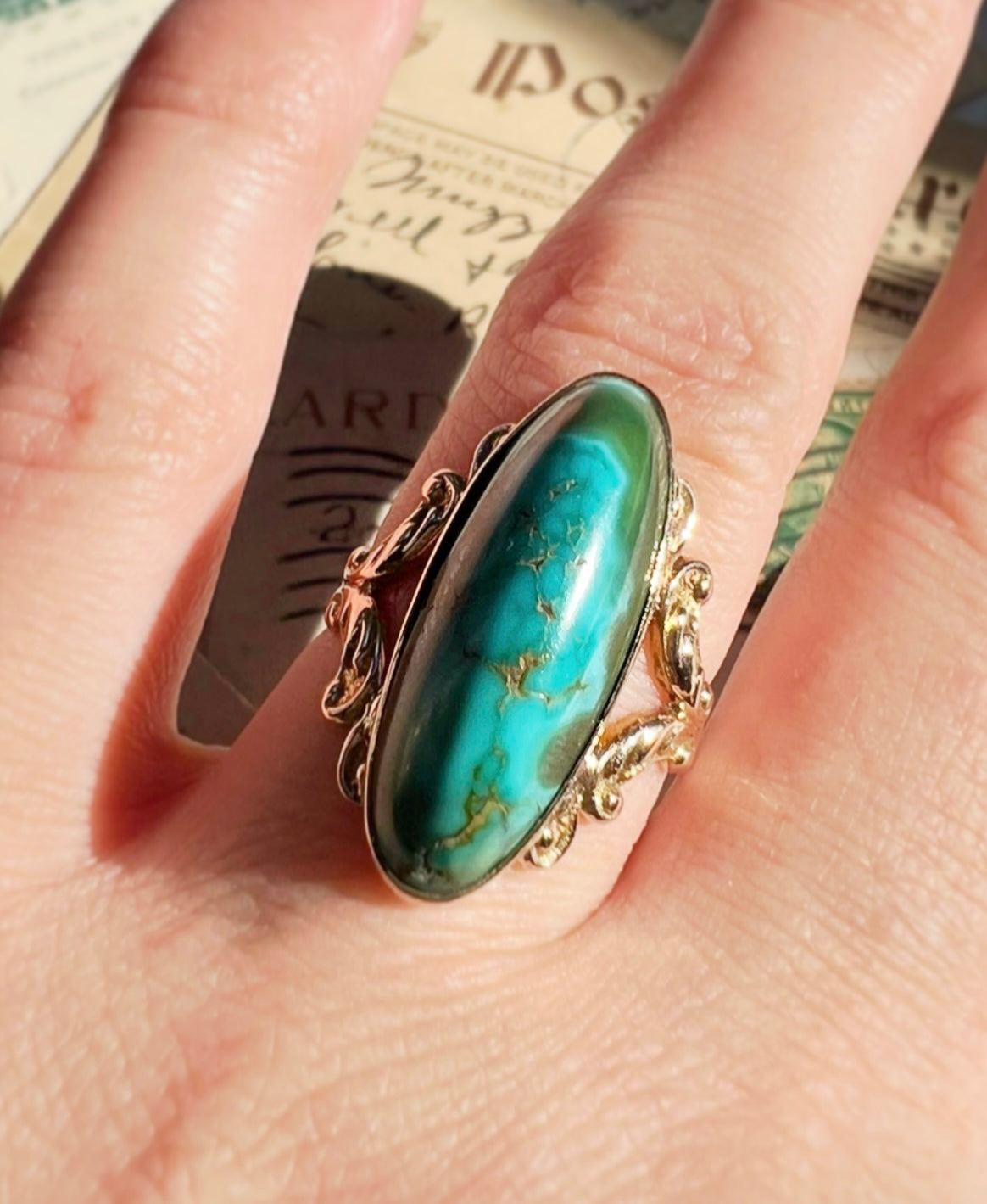 ANTIQUE • Art Nouveau 14k Yellow Gold Turquoise Ring by Franz Dascheck