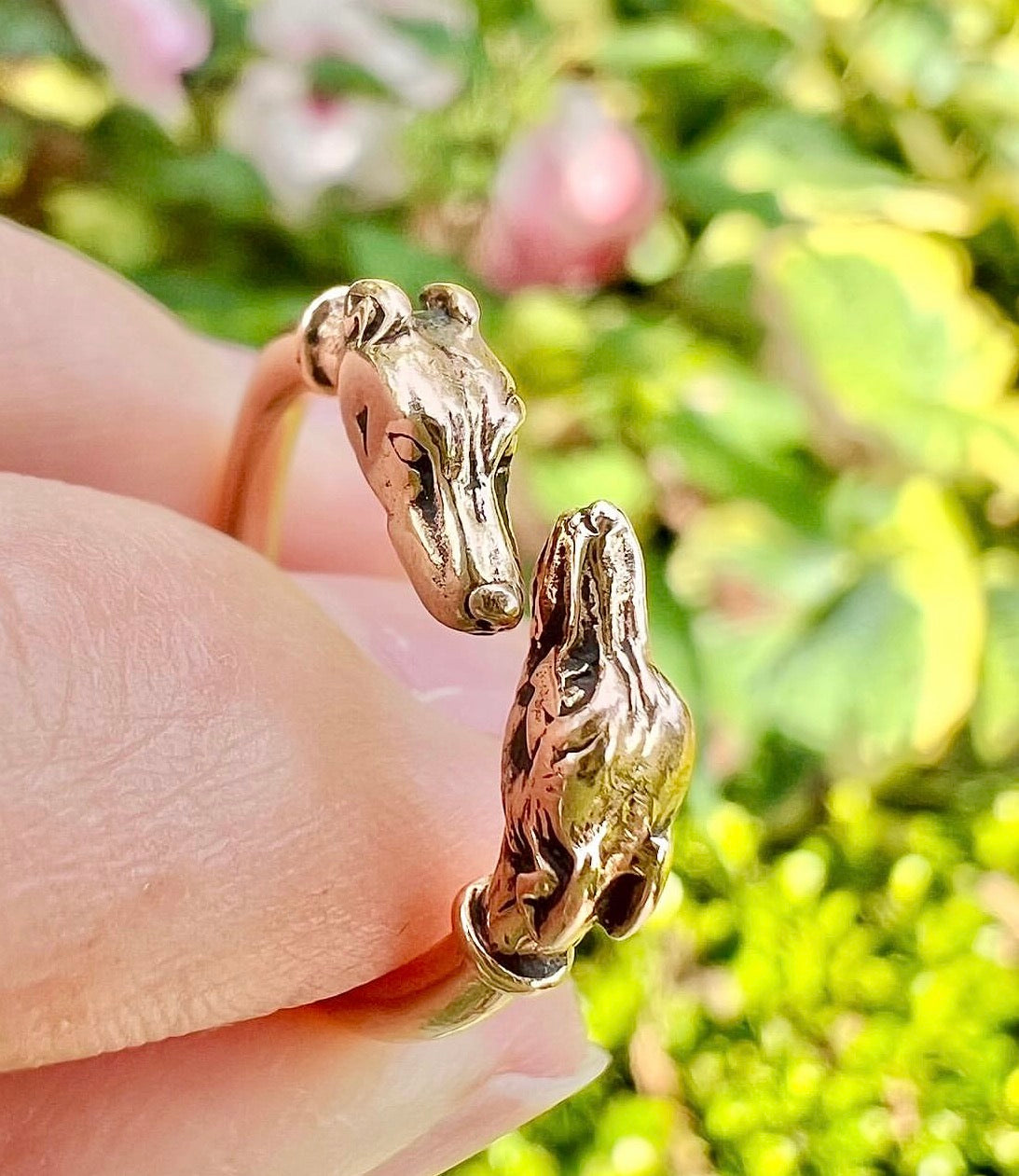 ANTIQUE • Late Georgian 14k Double Hound Head Ring
