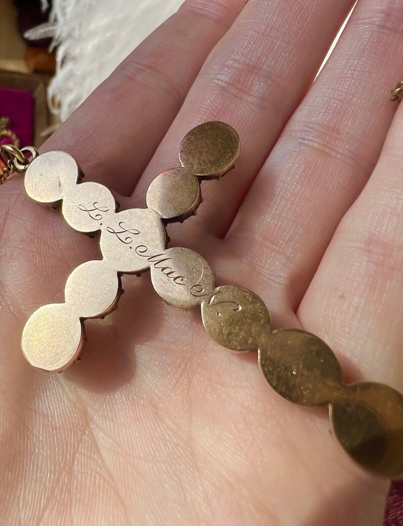 ANTIQUE • Georgian 14k Yellow Gold French Perpignan Garnet Cross Pendant