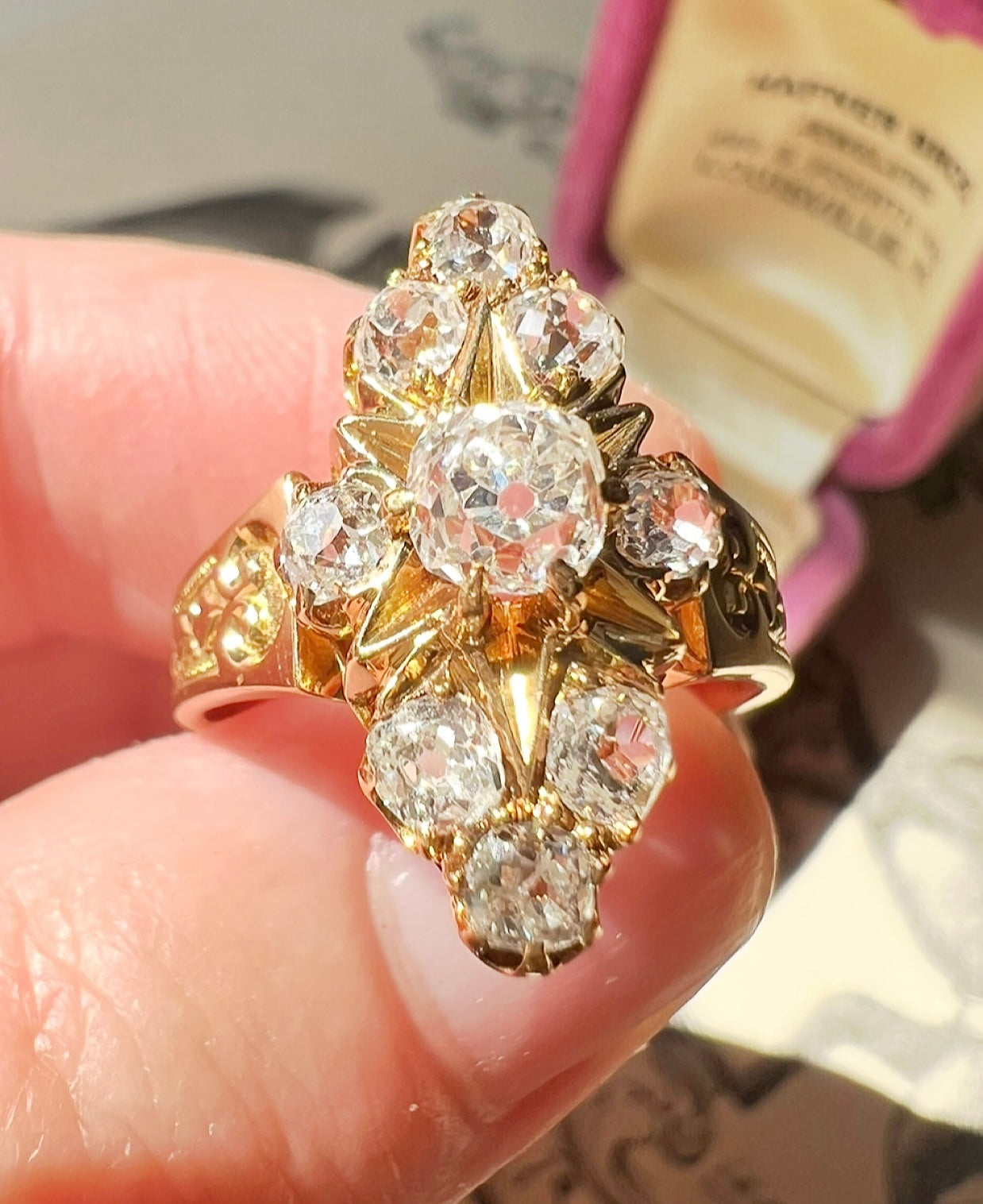 ANTIQUE • Victorian 18k Yellow Gold North Star Old Mine Cut Diamond Ring