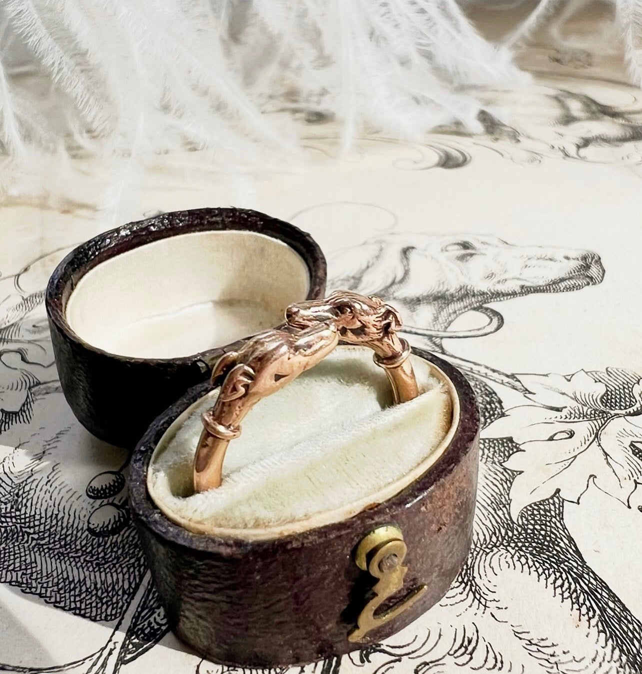 ANTIQUE • Late Georgian 14k Double Hound Head Ring