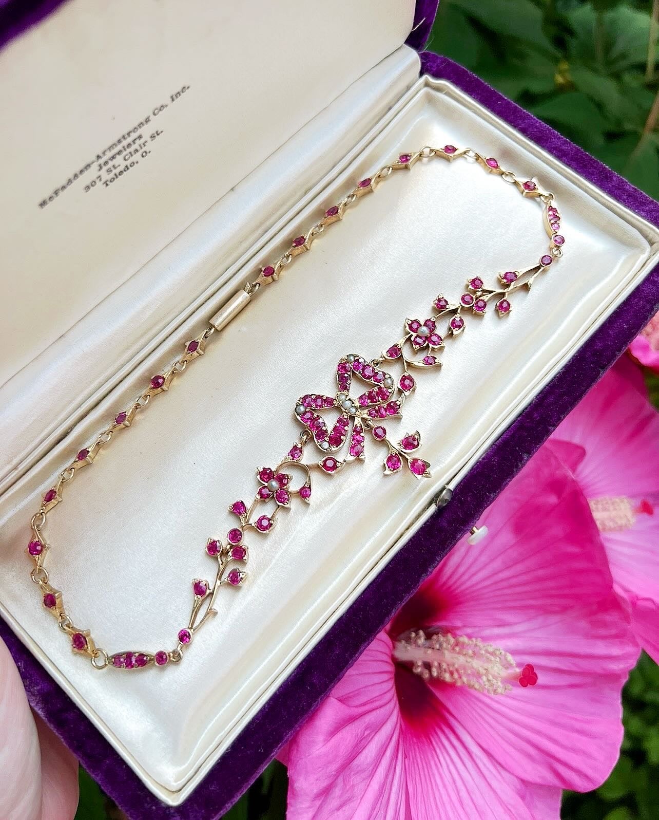 ANTIQUE • Victorian Natural Ruby Floral Necklace