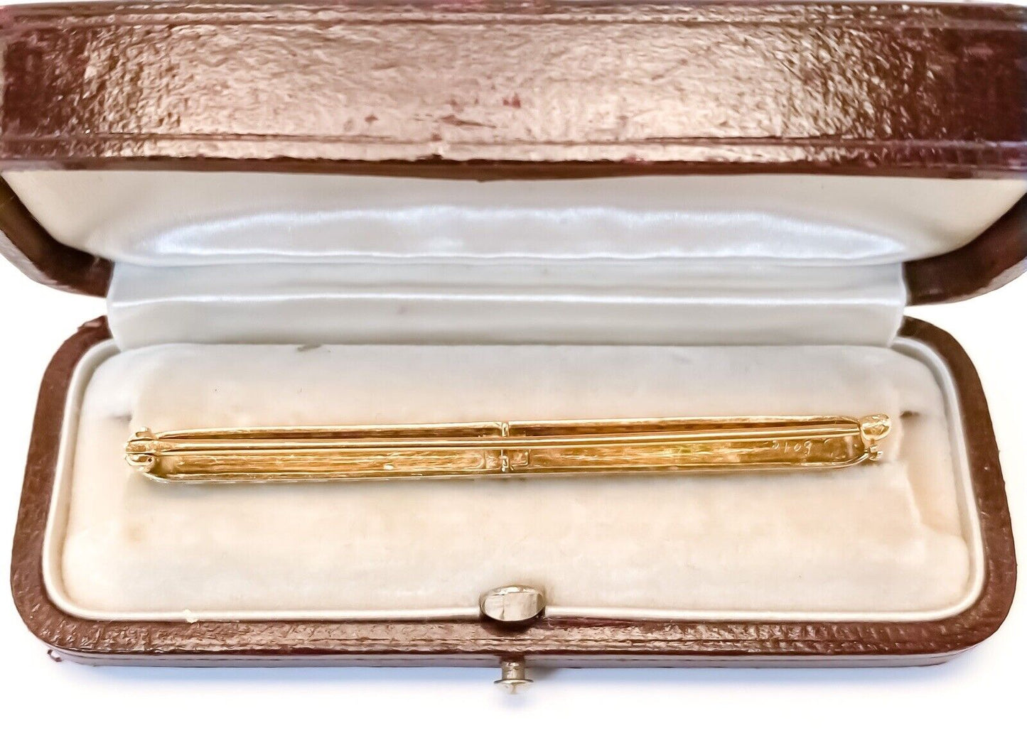 ANTIQUE • Victorian 14k Yellow Gold Taille d’Epargne Enamel & Pearl Bar Brooch