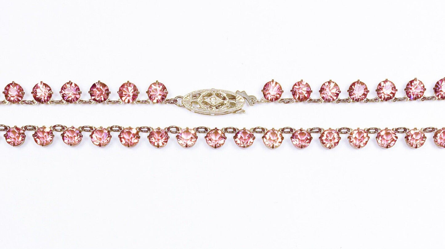 Antique • Art Deco Sterling Silver Pink Sapphire Crystal Paste Rivière Necklace
