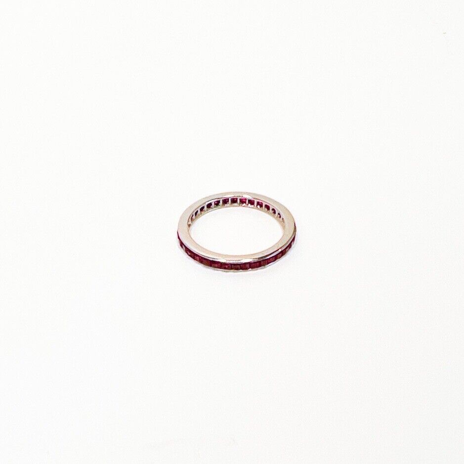 ANTIQUE • Art Deco 14k White Gold Square Cut Ruby Eternity Band Ring Sz. 6.5