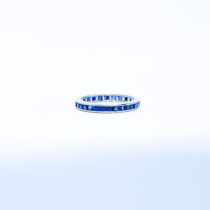 ANTIQUE • Art Deco 14k White Gold Square Cut Sapphire Eternity Band Ring Sz. 5.75