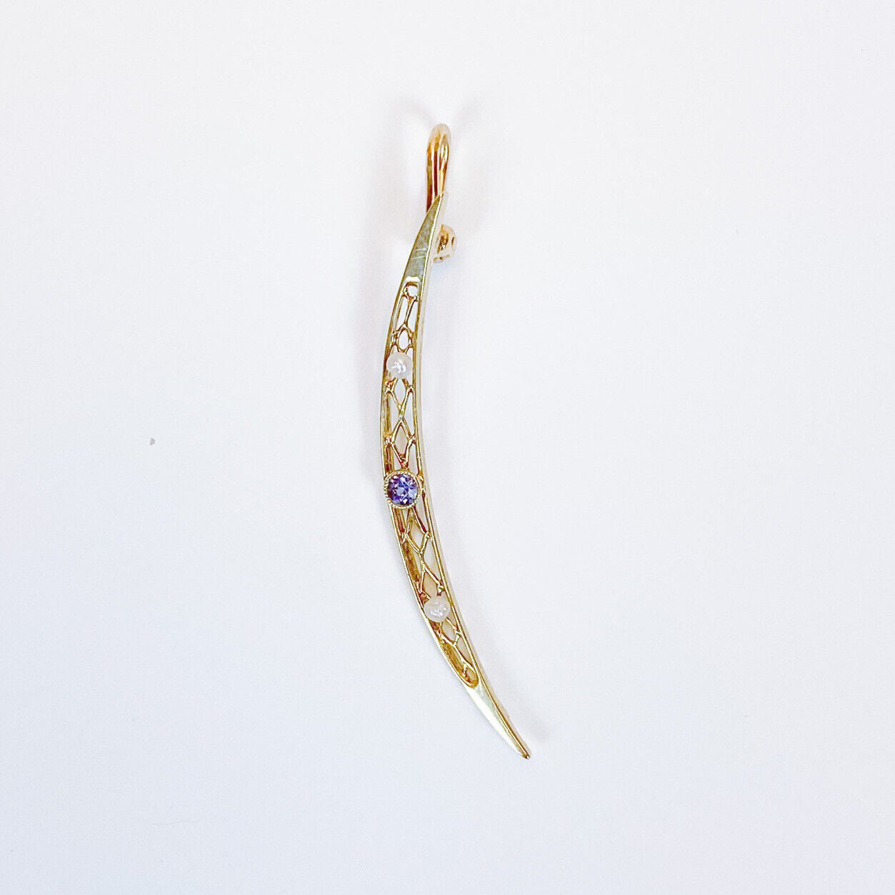 ANTIQUE • Victorian 14k Yellow Gold w/ Sapphire & Pearl Crescent Moon Pendant