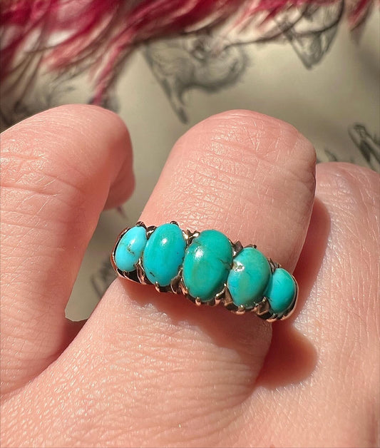 ANTIQUE  • Victorian 10k Yellow Gold Persian Turquoise 5-Stone Ring