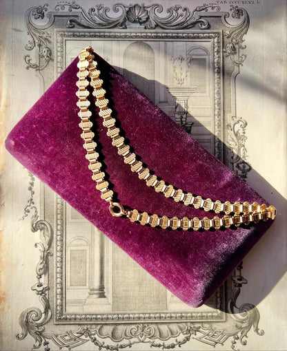ANTIQUE • Victorian 9ct Yellow Gold Reversible Engraved Book Chain Collar Necklace