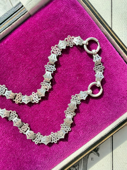 ANTIQUE • Victorian Pierced Silver Book Chain Collar Necklace
