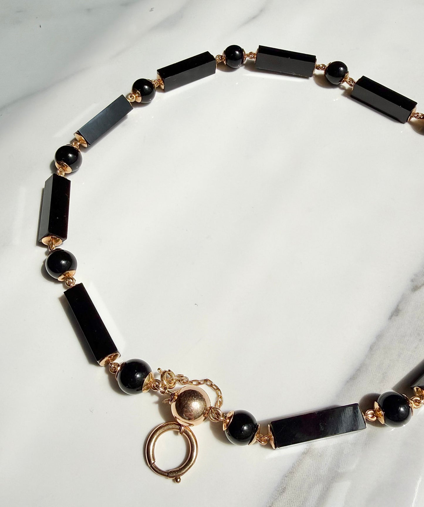 ANTIQUE • Victorian 14k Yellow Gold Onyx Mourning Necklace & Carved Locket Set w/ Pearls & Diamond