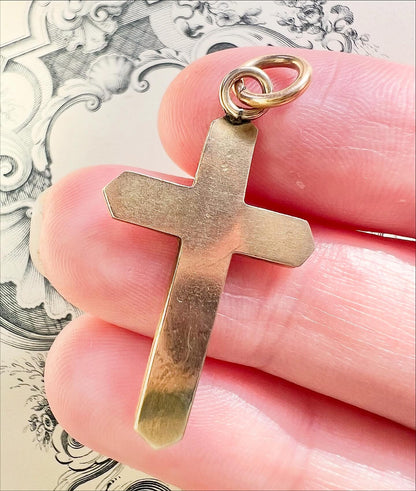 ANTIQUE • Victorian 9ct Yellow Gold w/ Saltwater Pearls Cross Pendant