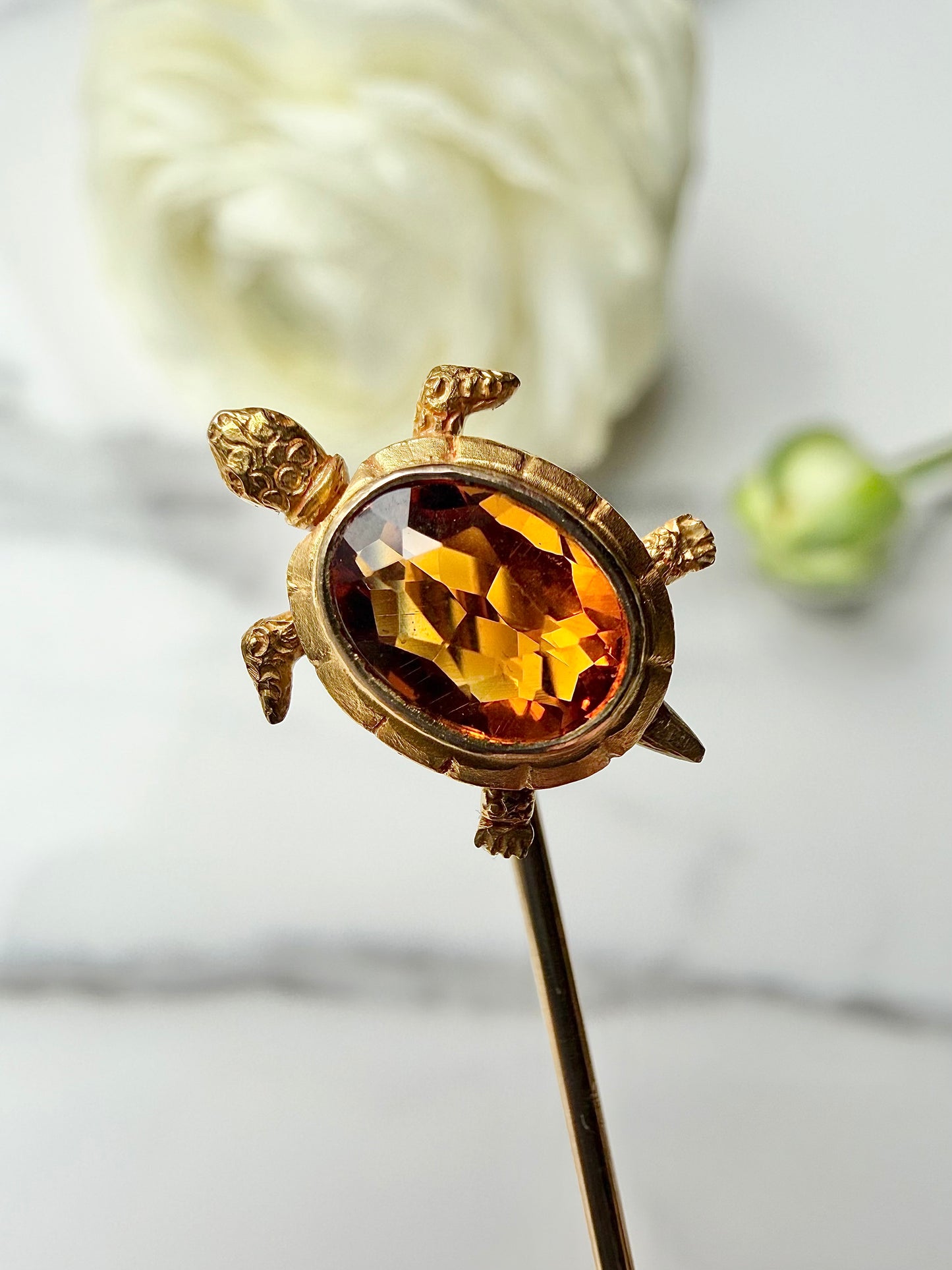 ANTIQUE • Art Nouveau 14k Yellow Gold w/ Madeira Citrine Turtle Stickpin