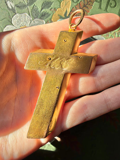 ANTIQUE • Victorian 14k Tri-Colored Gold Trompe-L’oeil 3D Perspective Cross Pendant