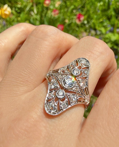 ANTIQUE • Edwardian Platinum Ring w/ Old European & Old Mine Cut Diamonds