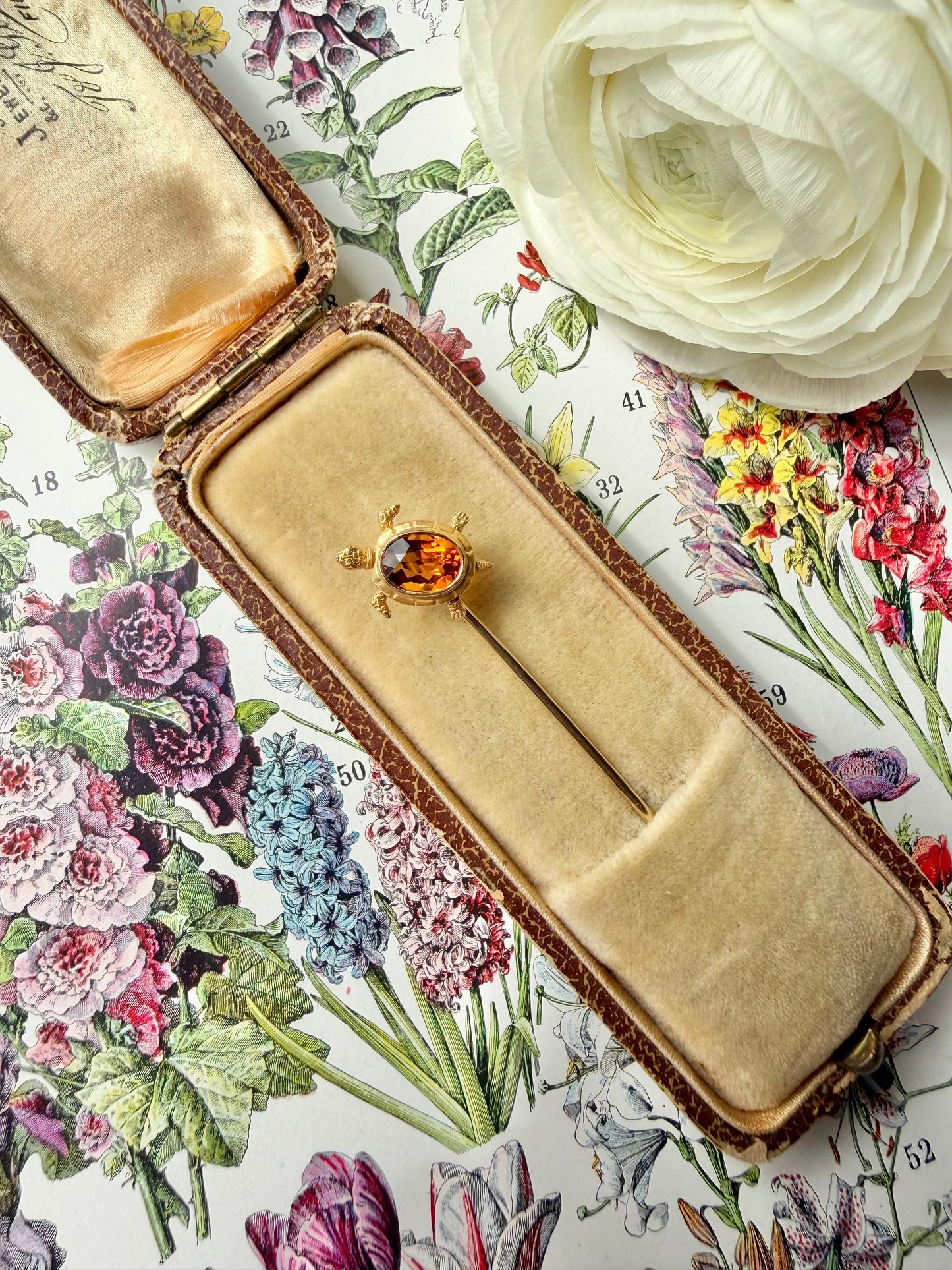 ANTIQUE • Art Nouveau 14k Yellow Gold w/ Madeira Citrine Turtle Stickpin