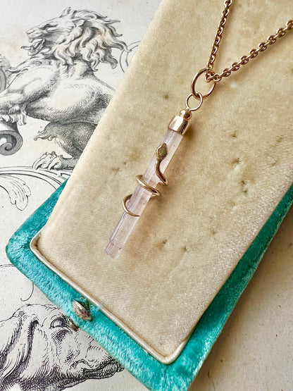 OJ ORIGINAL • 14k Yellow Gold Snake Wrapped Natural Pink Tourmaline Crystal Pendant