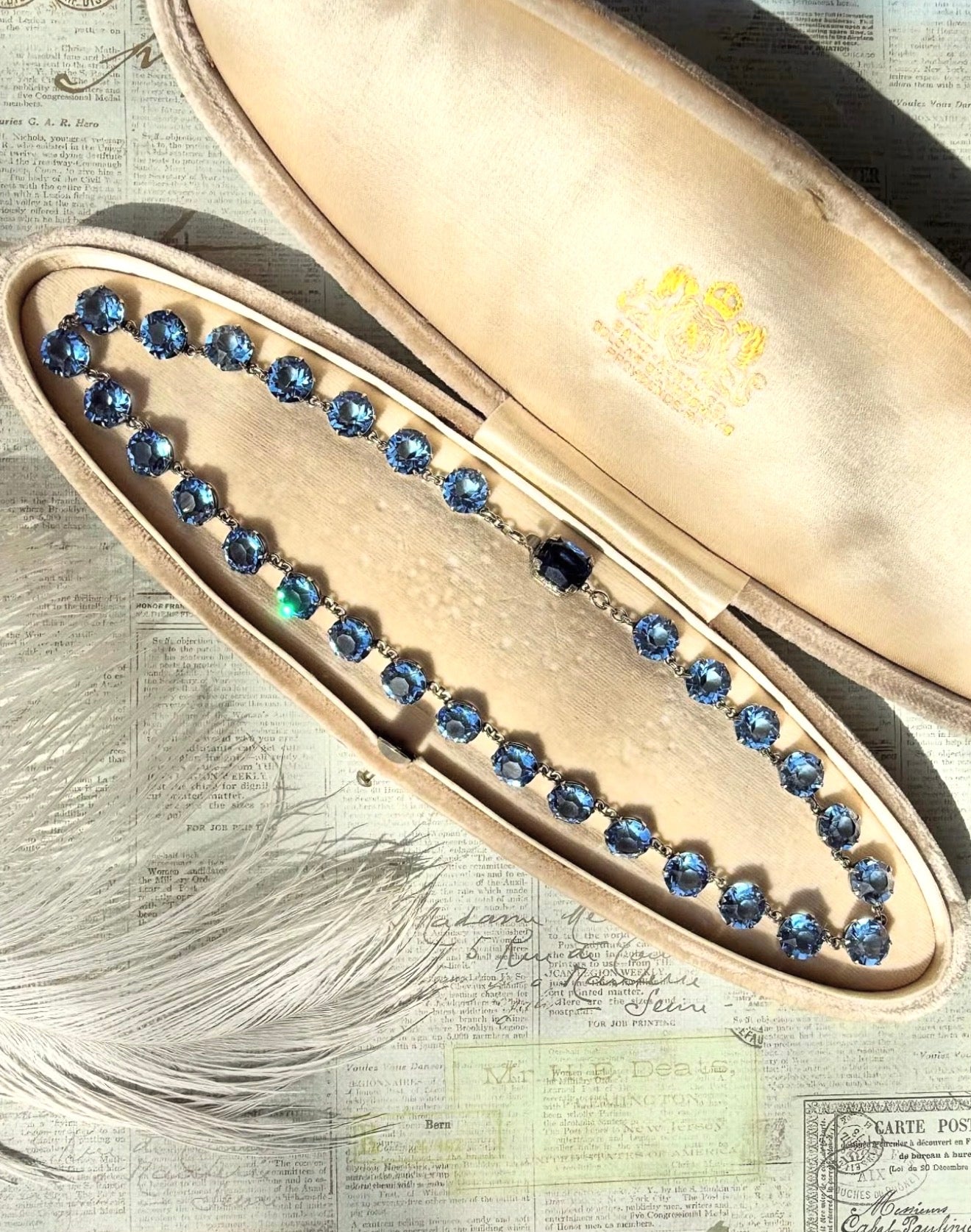 ANTIQUE • Art Deco Sterling Silver w/ Blue Sapphire Paste Rivière Necklace