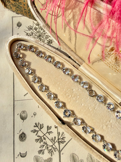 ANTIQUE • Art Deco Sterling Silver w/ Diamond Paste Rivière Necklace