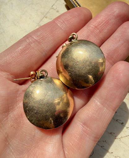ANTIQUE • Victorian 14k Yellow Gold Celestial Earrings w/ Persian Turquoise, Sea Pearls & Rose Cut Diamonds