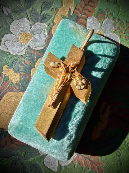 ANTIQUE • Victorian 14k Tri-Colored Gold Trompe-L’oeil 3D Perspective Cross Pendant