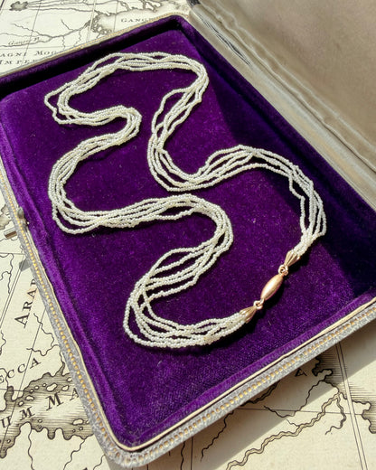 ANTIQUE • Art Nouveau 10k Rosy Yellow Gold 5-Strand Seed Pearl Necklace