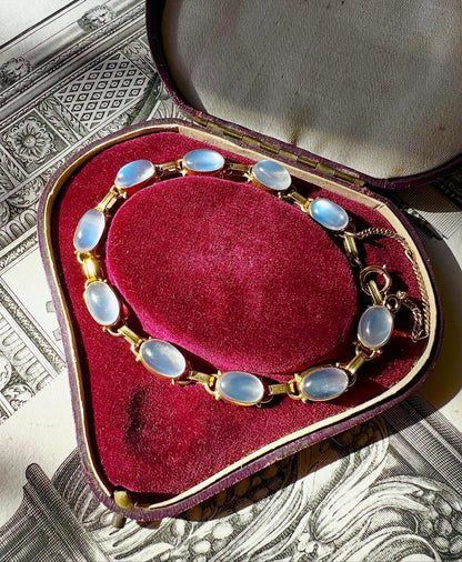 VINTAGE • Binder Bros. Mid-Century 14k Yellow Gold Moonstone Bracelet