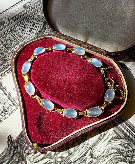 VINTAGE • Binder Bros. Mid-Century 14k Yellow Gold Moonstone Bracelet