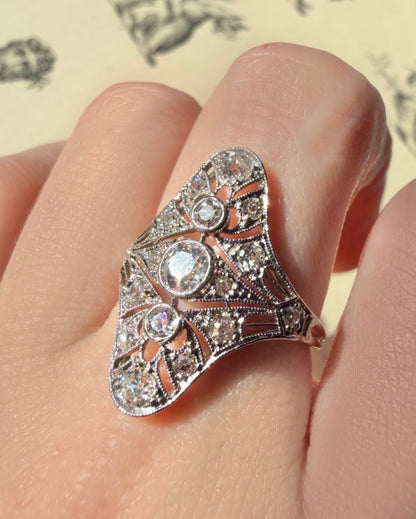 ANTIQUE • Edwardian Platinum Ring w/ Old European & Old Mine Cut Diamonds