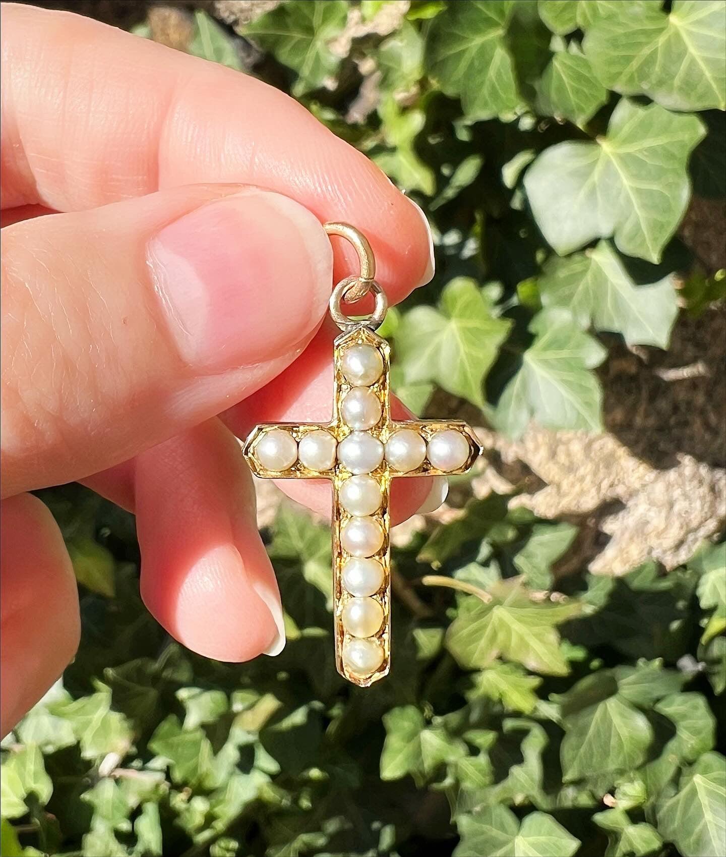 ANTIQUE • Victorian 9ct Yellow Gold w/ Saltwater Pearls Cross Pendant