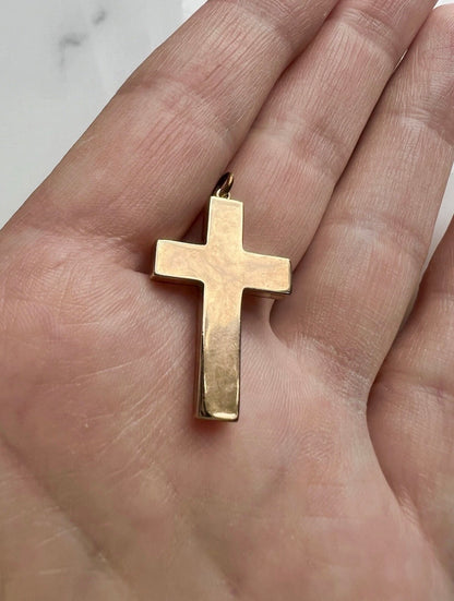 ANTIQUE • Victorian 10k Yellow Gold Taille D’Epargne Enamel Cross Pendant Charm