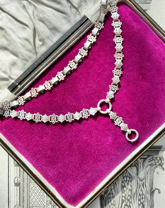 ANTIQUE • Victorian Pierced Silver Book Chain Collar Necklace