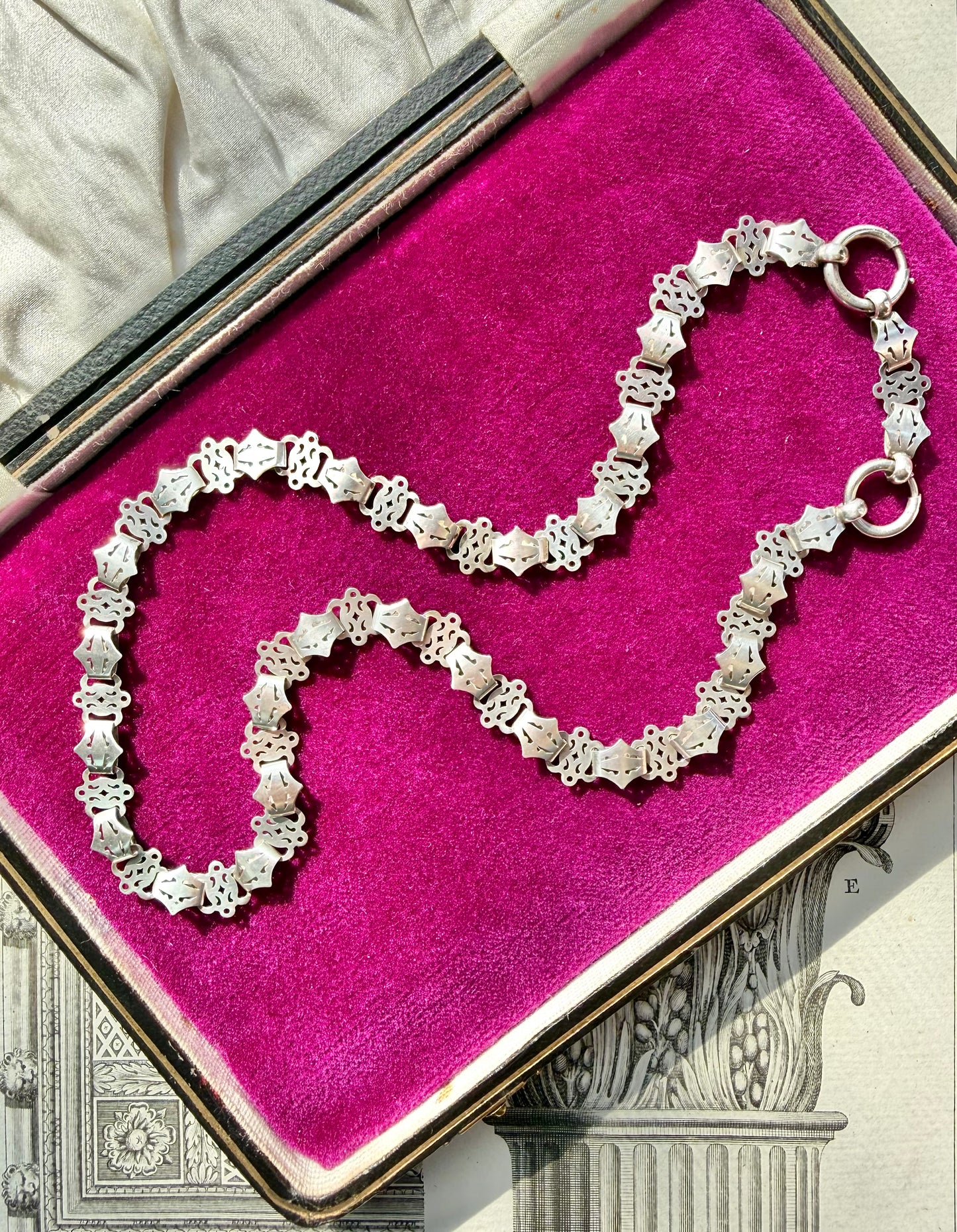 ANTIQUE • Victorian Pierced Silver Book Chain Collar Necklace