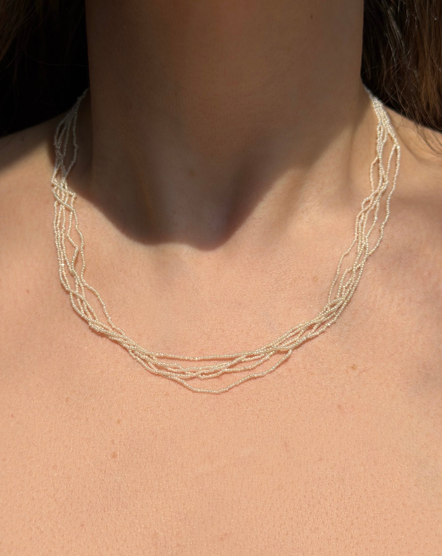 ANTIQUE • Art Nouveau 10k Rosy Yellow Gold 5-Strand Seed Pearl Necklace