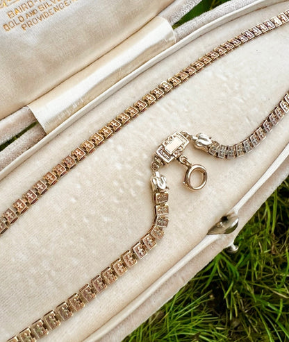 ANTIQUE • Victorian 13k Yellow Gold Book Chain Necklace w/ Engraved Box Clasp