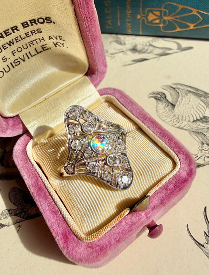ANTIQUE • Edwardian Platinum Ring w/ Old European & Old Mine Cut Diamonds