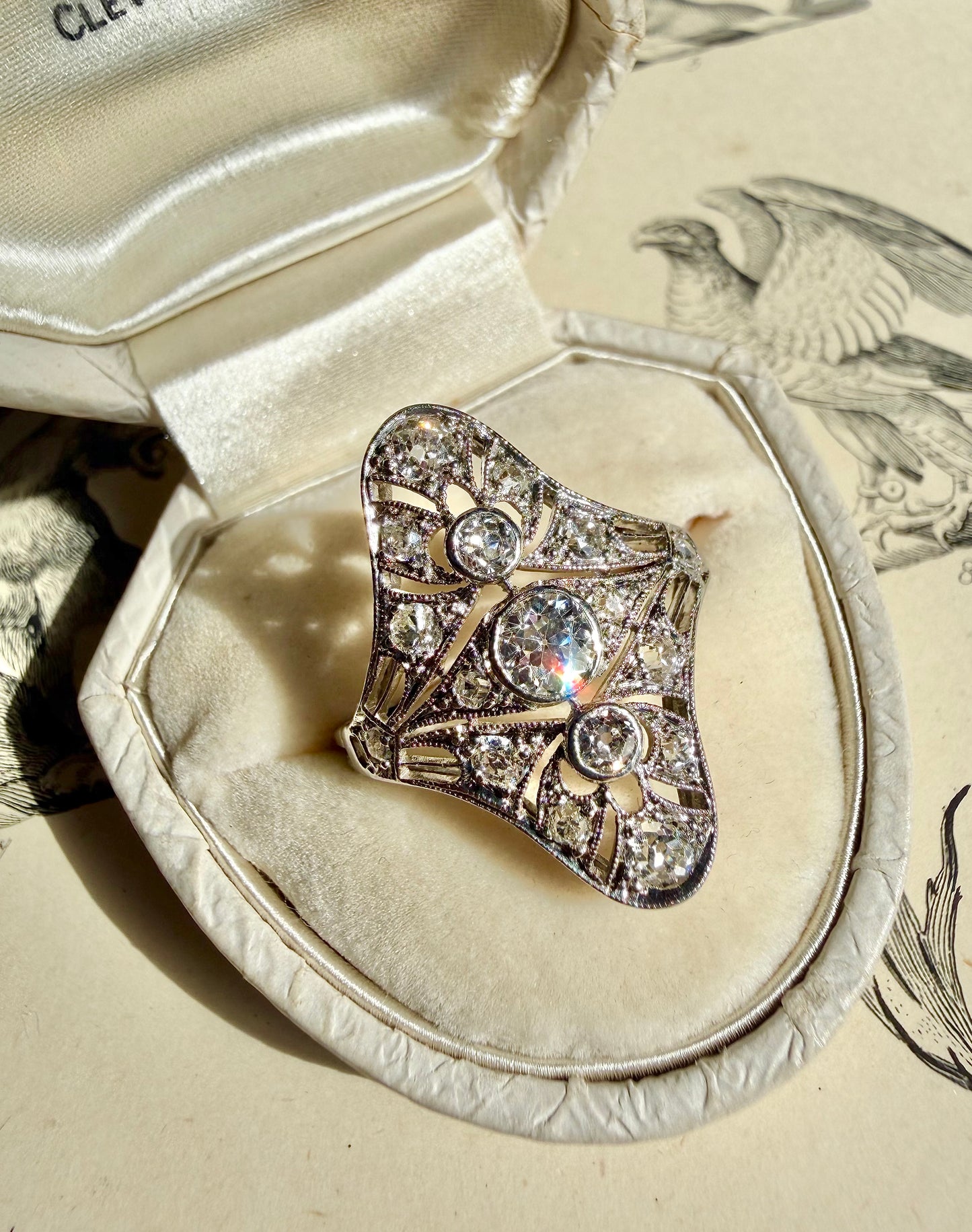 ANTIQUE • Edwardian Platinum Ring w/ Old European & Old Mine Cut Diamonds