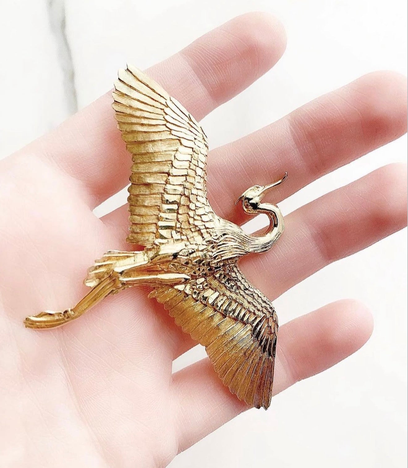 VINTAGE • AGA Correa & Son 14k Yellow Gold Crane Brooch & Pendant