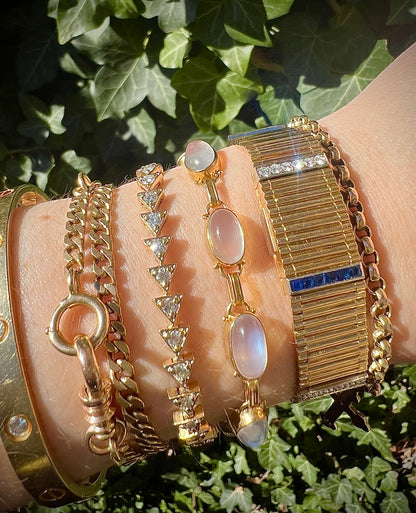 VINTAGE • Binder Bros. Mid-Century 14k Yellow Gold Moonstone Bracelet