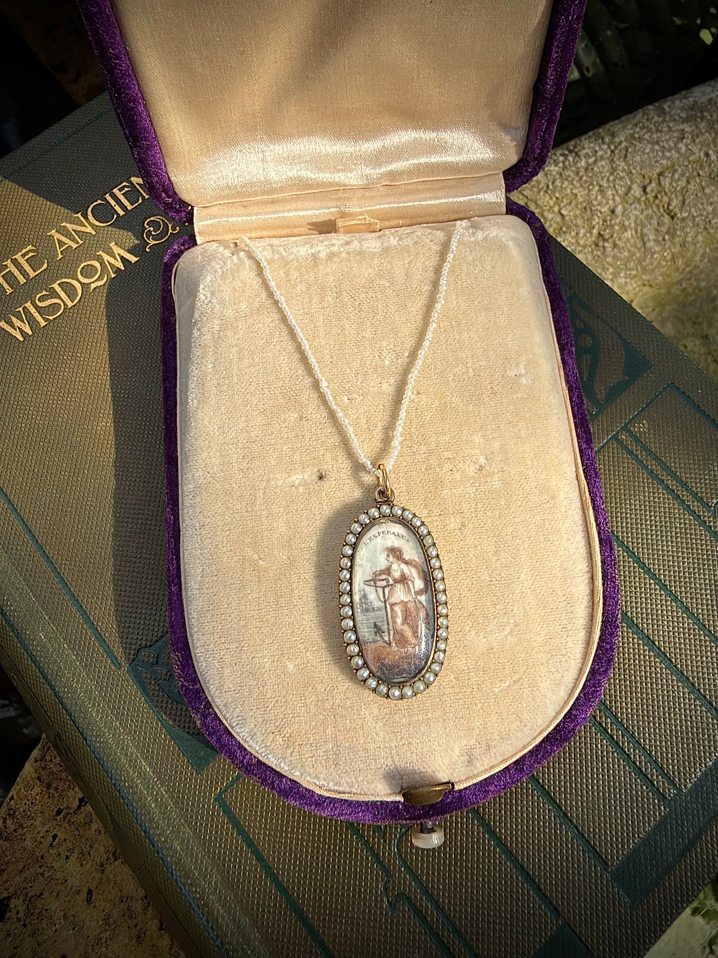 ANTIQUE • Georgian Rosy Gold Sepia & Watercolor Miniature Mourning Portrait Pendant c. 1780