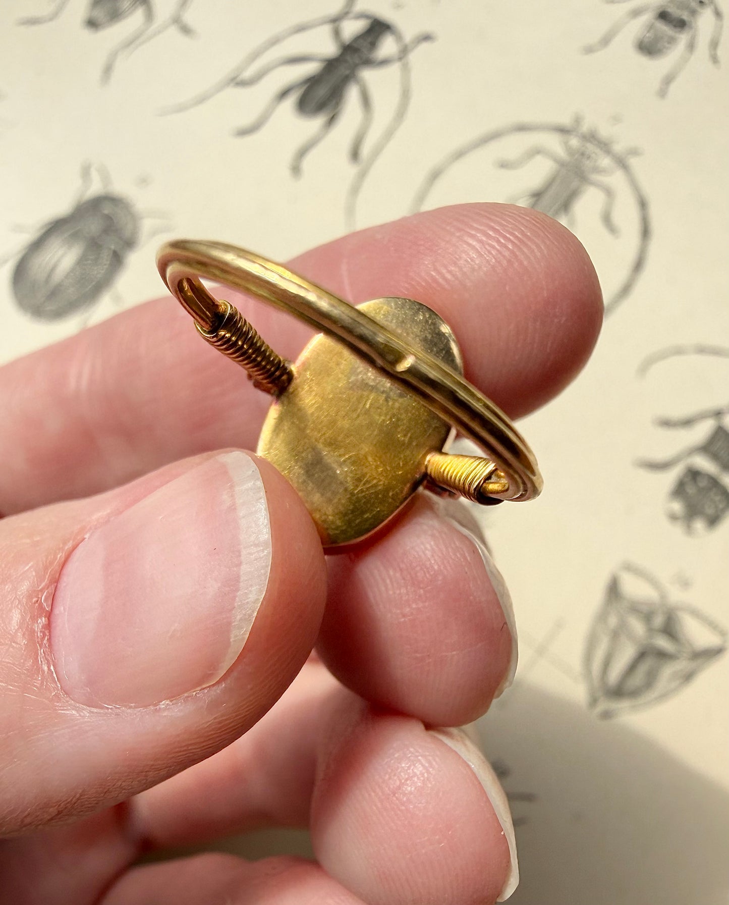 ANTIQUE • Archeological Revival 14k Yellow Gold Carved Coral Scarab Ring