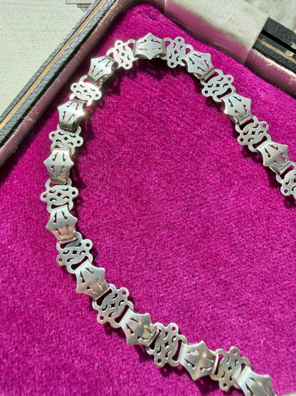 ANTIQUE • Victorian Pierced Silver Book Chain Collar Necklace