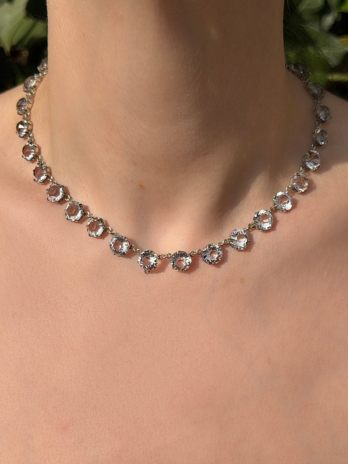 ANTIQUE • Art Deco Sterling Silver w/ Diamond Paste Rivière Necklace