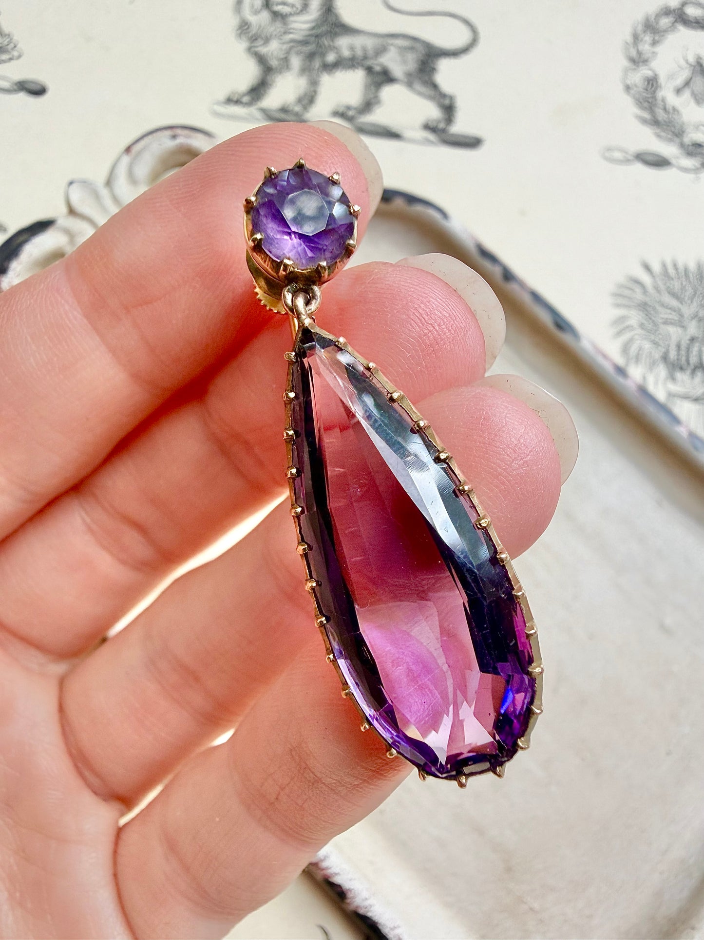 ANTIQUE • Georgian 9-14k Yellow Gold Amethyst Teardrop Earrings