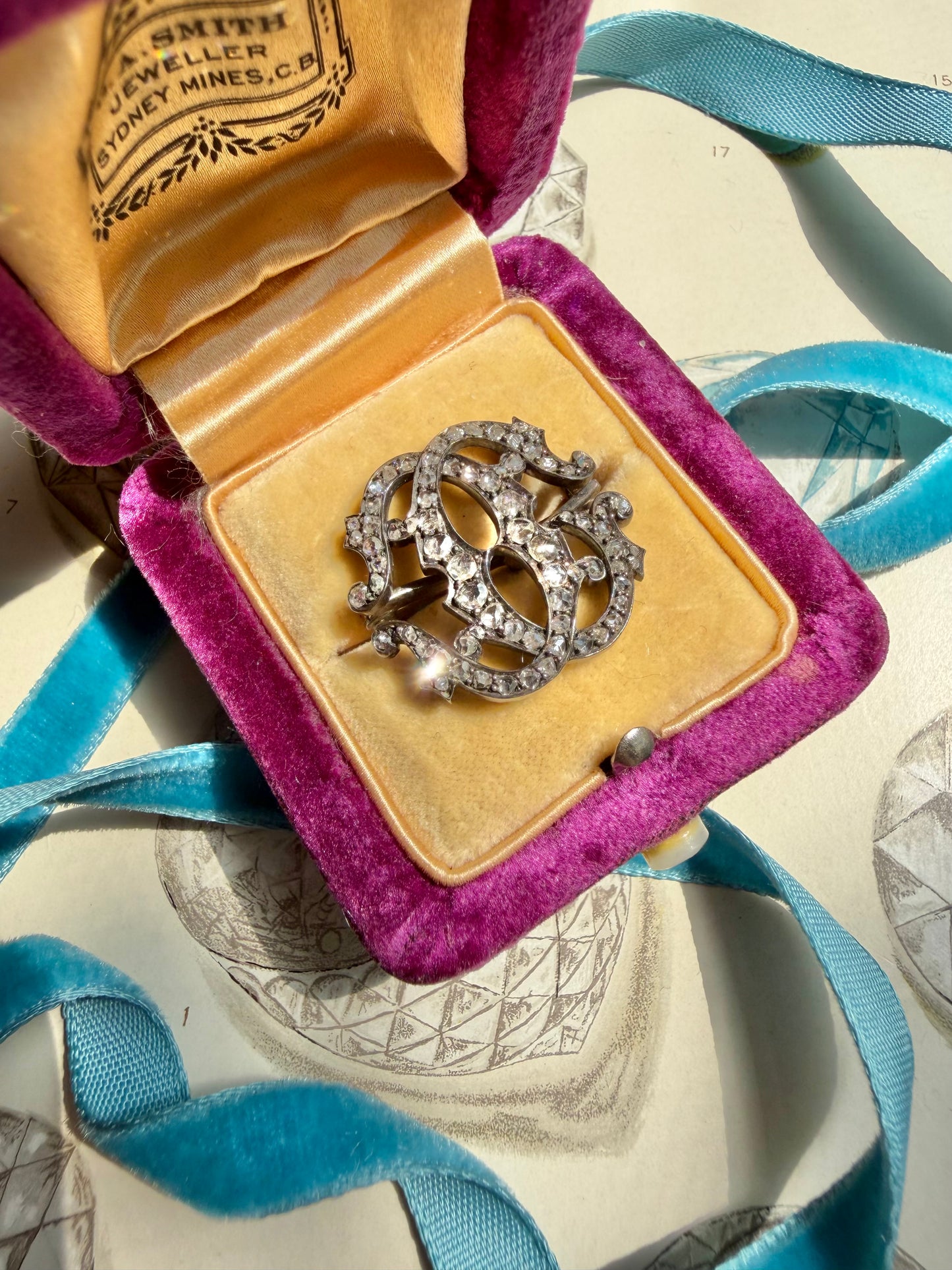 ANTIQUE • Victorian 14-18k Gold & Silver w/ Old Rose Cut Diamonds Monogram Brooch