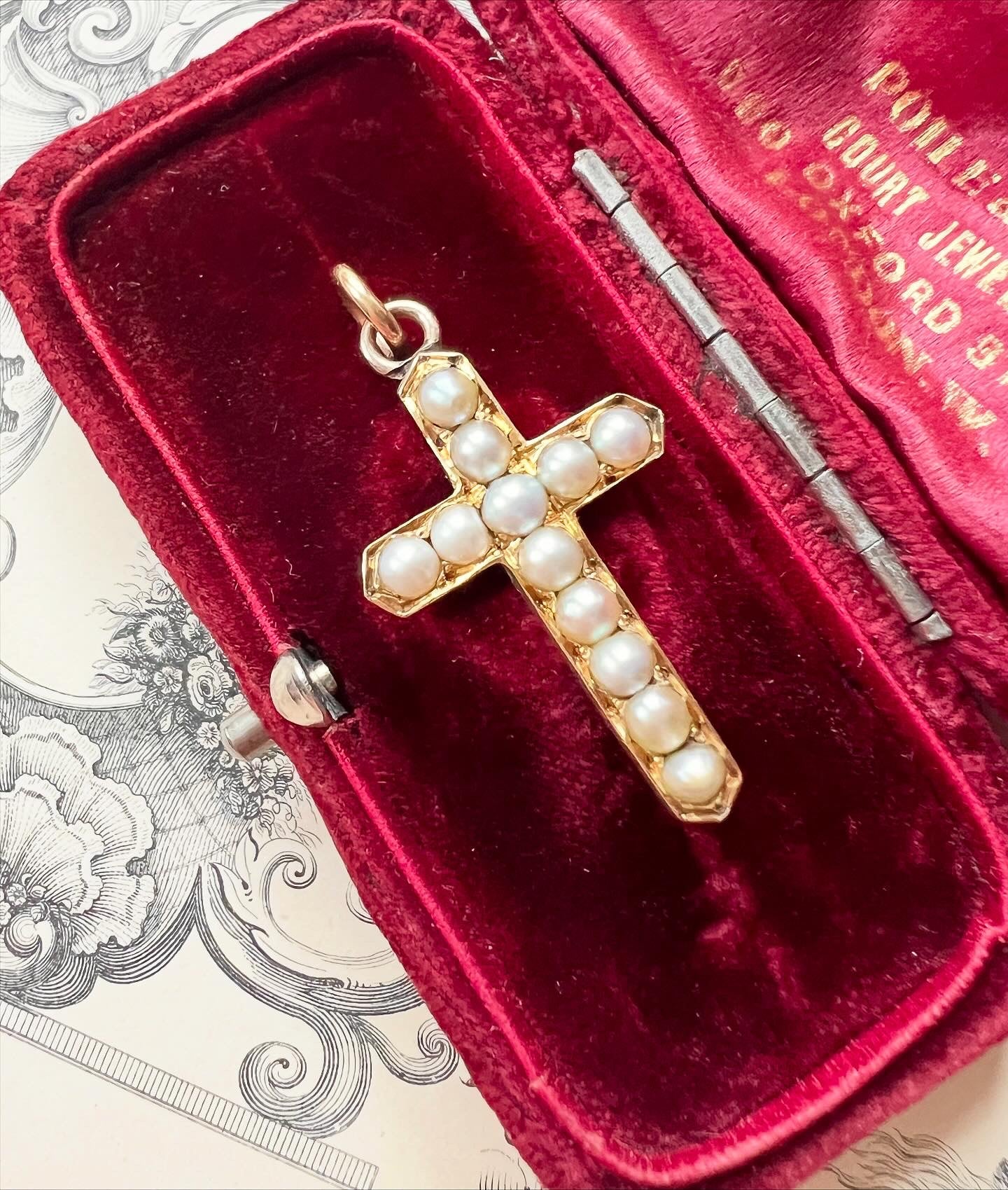 ANTIQUE • Victorian 9ct Yellow Gold w/ Saltwater Pearls Cross Pendant